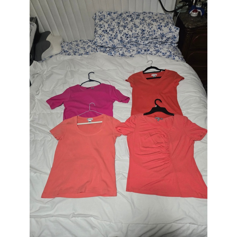 Chico's Jana Kos Women's Top Bundle 4pc Pink Coral Size 0 Small Short Sleeve